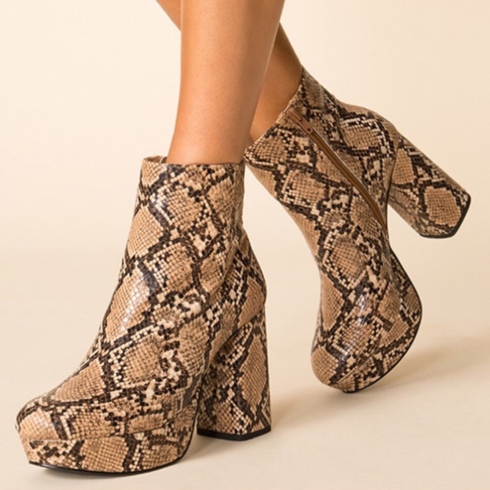 New Snake Skin Print Platform Heels Booties
